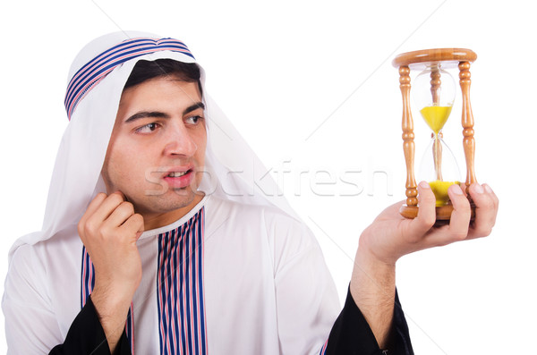 Árabe homem pensando passagem tempo relógio Foto stock © Elnur