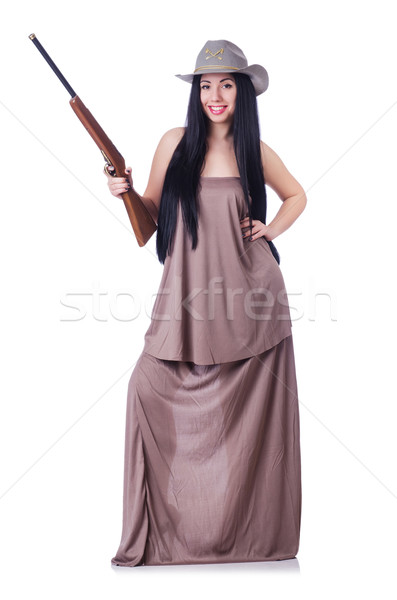 Cowgirl with rifle isolated on the white Stock photo © Elnur