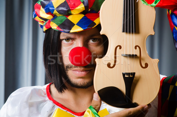 Funny clown skrzypce kurtyny muzyki uśmiech Zdjęcia stock © Elnur
