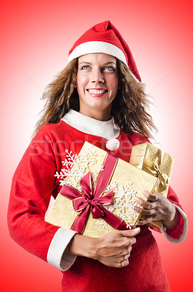 商业照片: 女子 · 圣诞老人 ·白· 微笑 · 面对 · 快乐 / woman