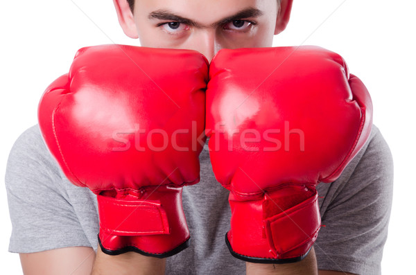 Foto stock: Boxeador · torneo · aislado · blanco · mano · deporte
