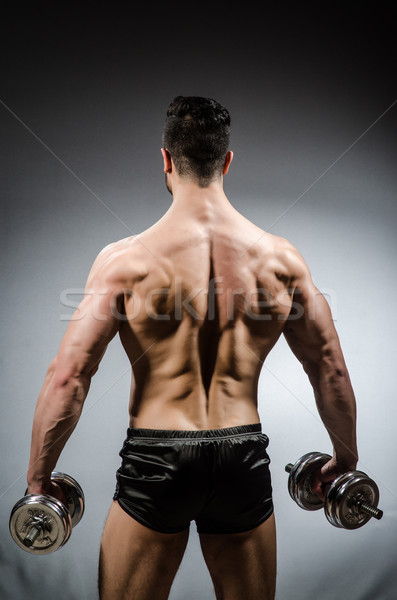 Muscular ripped bodybuilder with dumbbells Stock photo © Elnur