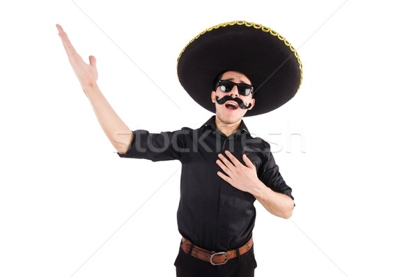 Funny man wearing mexican sombrero hat isolated on white Stock photo © Elnur
