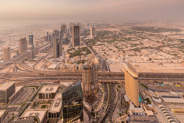 Foto stock: Panorama · noite · Dubai · pôr · do · sol · negócio · escritório