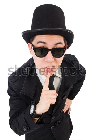 Young detective in black coat holding handgun isolated on white Stock photo © Elnur