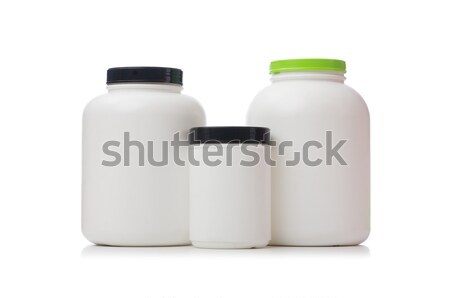 Jars with food additive protein isolated on white Stock photo © Elnur