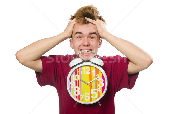 Student holding alarm clock isolated on white Stock photo © Elnur