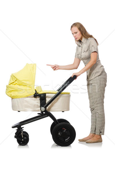 Woman with baby and pram isolated on white Stock photo © Elnur