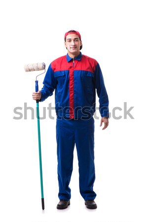 Young repairman with tape measure isolated on white Stock photo © Elnur