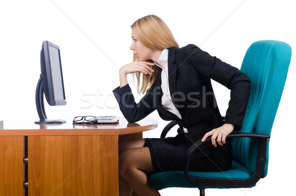 Stock photo: Woman businesswoman working isolated on white