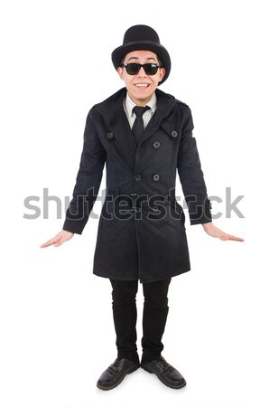 Young detective in black coat isolated on white Stock photo © Elnur