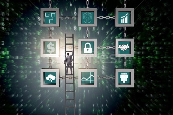 Businessman in blockchain cryptocurrency concept Stock photo © Elnur