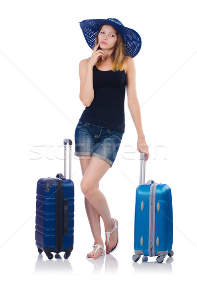 Girl with suitcases isolated on white Stock photo © Elnur