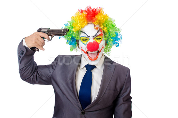 Stockfoto: Zakenman · clown · pistool · geïsoleerd · witte · hand