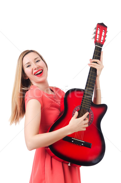 Foto stock: Feminino · guitarrista · isolado · branco · música · festa