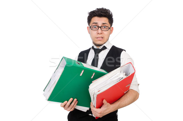 Stockfoto: Grappig · man · mappen · witte · business · papier