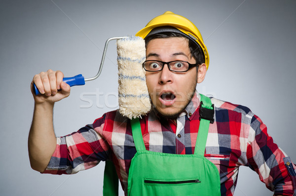 Funny painter with hardhat and roller Stock photo © Elnur