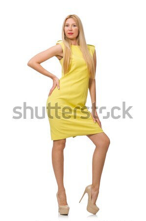Csinos lány citromsárga ruha izolált fehér Stock fotó © Elnur
