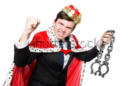 Young cowboy with gun and money bags isolated on white Stock photo © Elnur