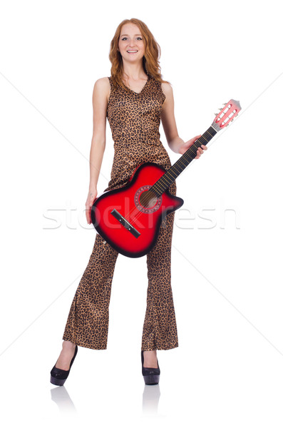 [[stock_photo]]: Femme · jouer · guitare · isolé · blanche · musique