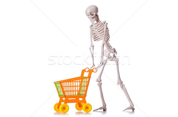 Skeleton with shopping cart trolley isolated on white Stock photo © Elnur