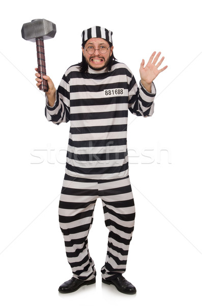 Prison inmate with hammer isolated on white Stock photo © Elnur
