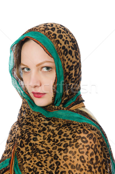 Frau tragen traditionelle Kleidung weiß Lächeln Gesicht Stock foto © Elnur