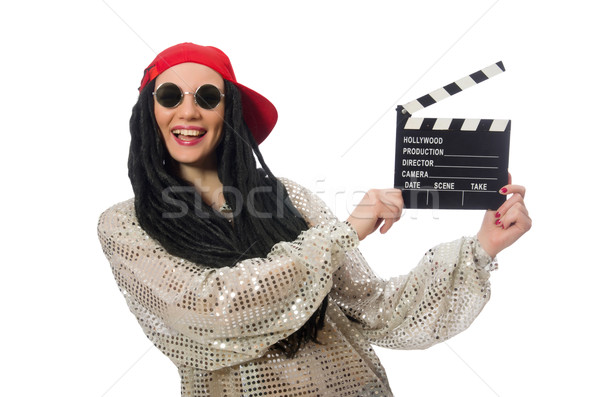 Girl with dreadlocks holding clapperboard isolated on white Stock photo © Elnur