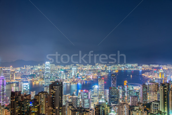 Ansicht Hongkong Sonnenuntergang Himmel Gebäude Stadt Stock foto © Elnur