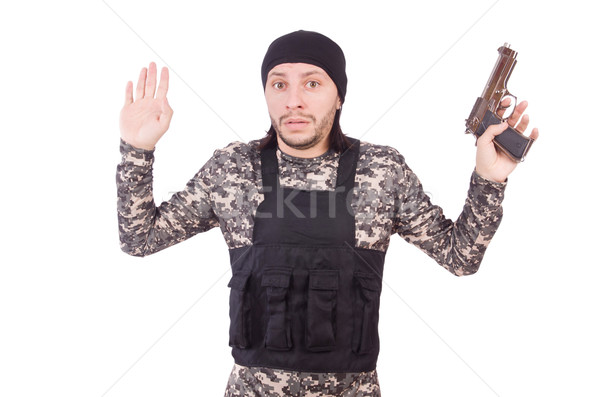 Caucazian soldat pistol izolat alb mână Imagine de stoc © Elnur