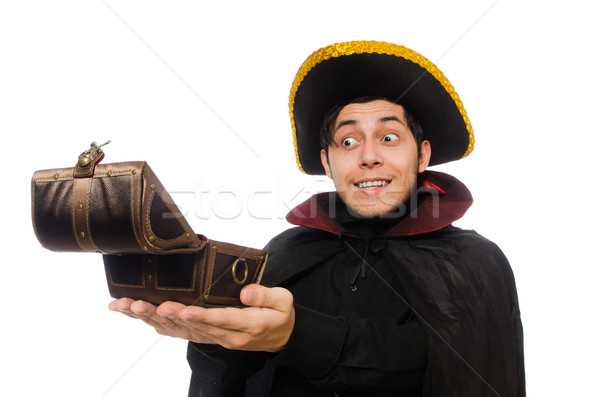 Young pirate holding chest box isolated on white Stock photo © Elnur