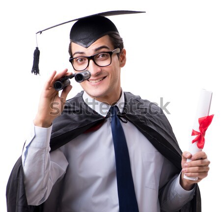 Young man holding hammer isolated on white Stock photo © Elnur