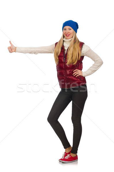 Blond hair girl in bordo vest isolated on white Stock photo © Elnur