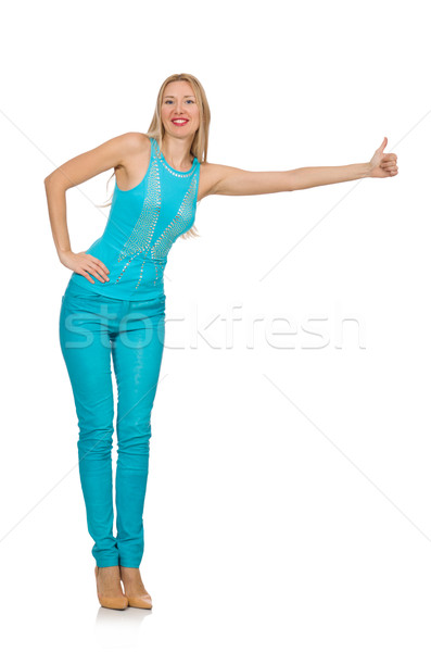 Pretty blond woman in blue pants and shirt isolated on white Stock photo © Elnur