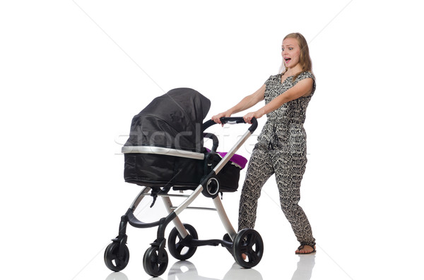 Happy mom with her baby in pram Stock photo © Elnur