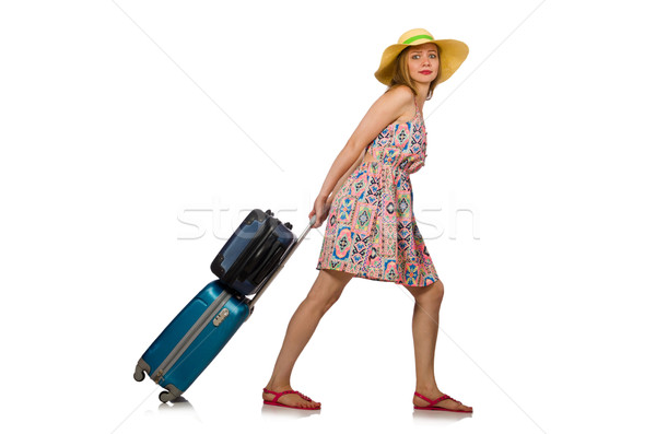 Woman with suitcase isolated on white Stock photo © Elnur