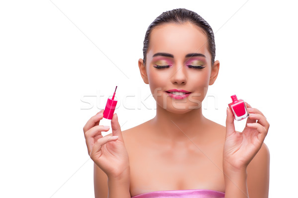 Woman with nail polish tube isolated on white Stock photo © Elnur