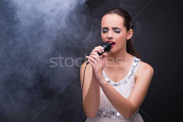 Stockfoto: Jong · meisje · zingen · karaoke · club · vrouw · meisje