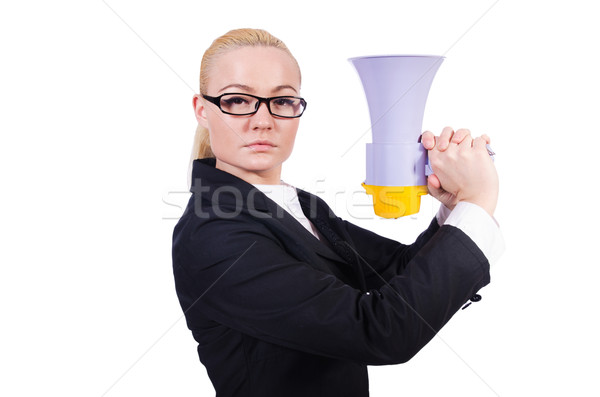 Woman businesswoman with loudspeaker on white Stock photo © Elnur