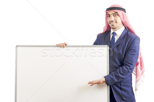 Arab man with blank board for message Stock photo © Elnur