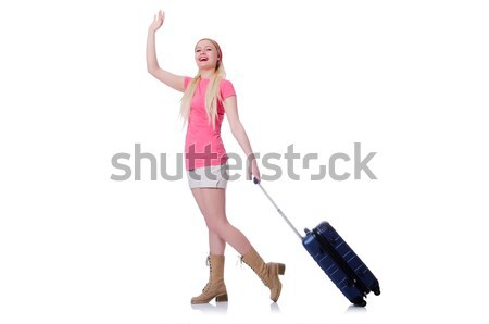 [[stock_photo]]: Voyage · vacances · bagages · blanche · fille · heureux