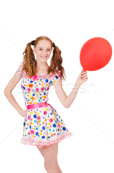 Young woman with red balloon isolated on white Stock photo © Elnur