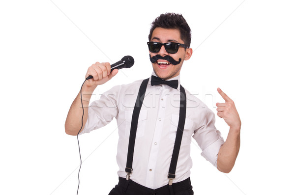 Funny man with mic isolated on white Stock photo © Elnur