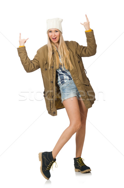 Pretty woman in jeans shorts isolated on white Stock photo © Elnur