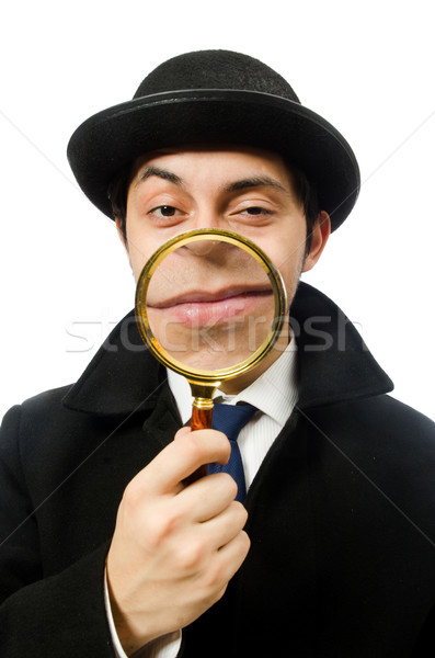Sherlock Holmes with magnifying glass isolated on white Stock photo © Elnur