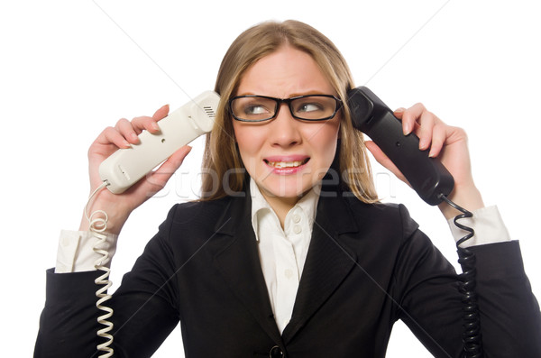 Pretty office employee holding phone isolated on white Stock photo © Elnur