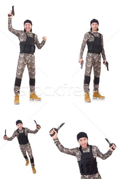 Stock photo: Soldier with gun isolated on white