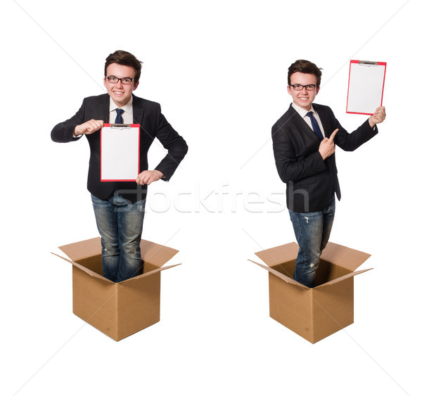 Funny hombre cajas aislado blanco negocios Foto stock © Elnur