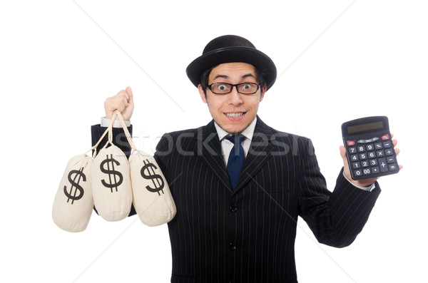 Young employee holding money bags isolated on white Stock photo © Elnur