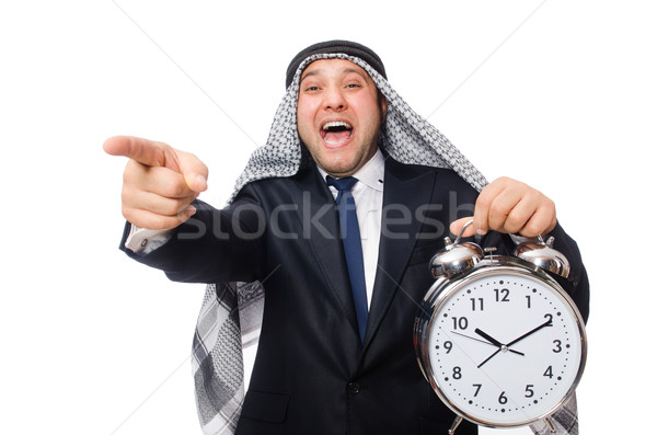 Foto d'archivio: Arab · uomo · clock · isolato · bianco · imprenditore